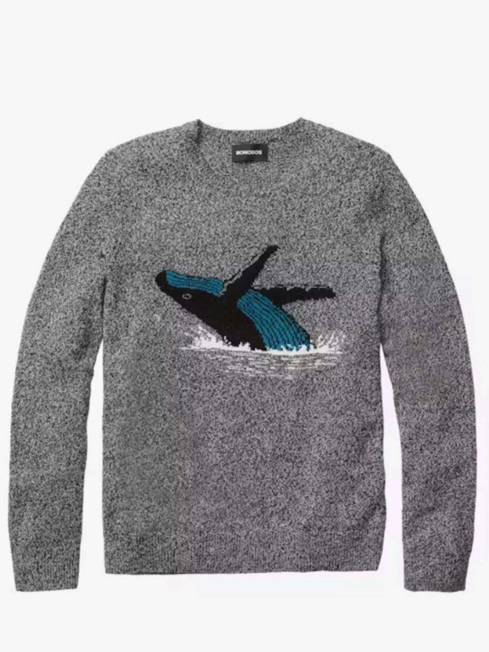 Bonobos Men's Whale Black Gray Blue Merino Wool Pullover Sweater Slim Size M